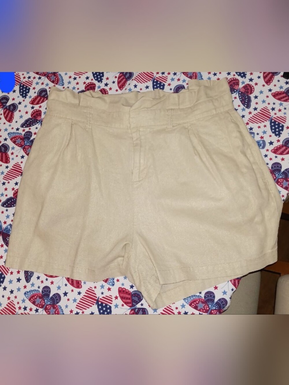 New York & Company Beige High Waist Paperbag Shorts